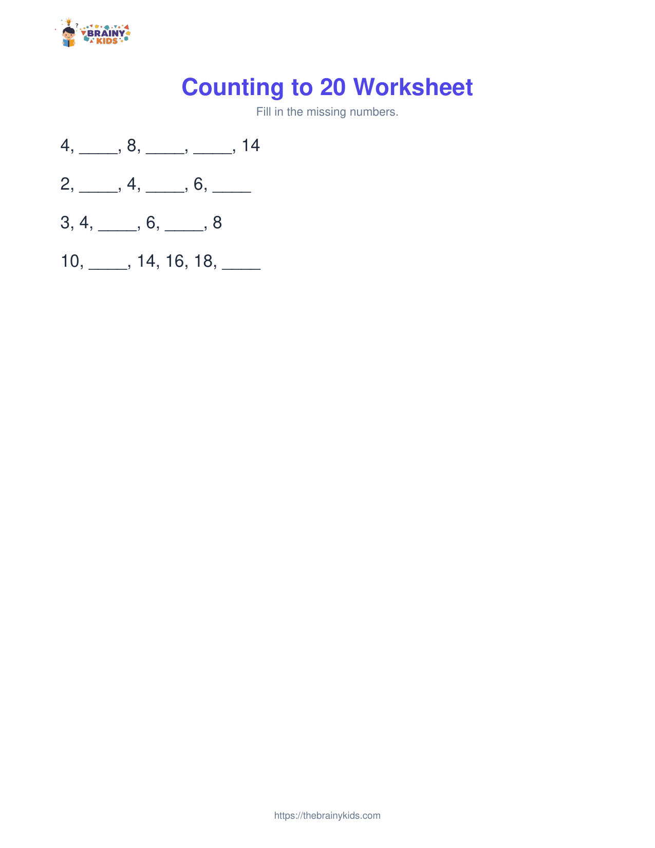 Counting to 20 Worksheet