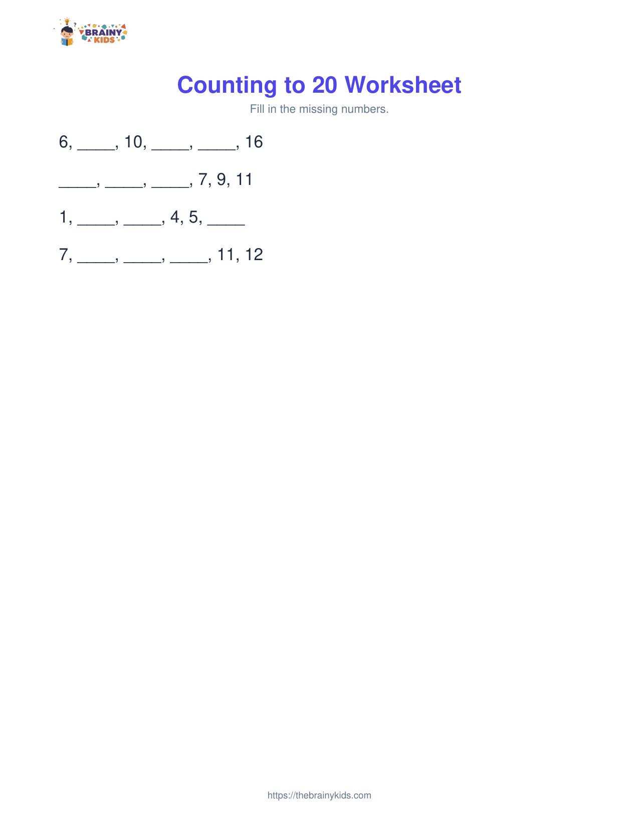 Counting to 20 Worksheet