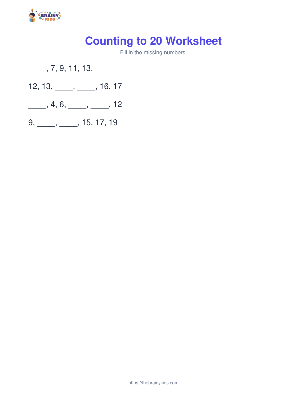Counting to 20 Worksheet