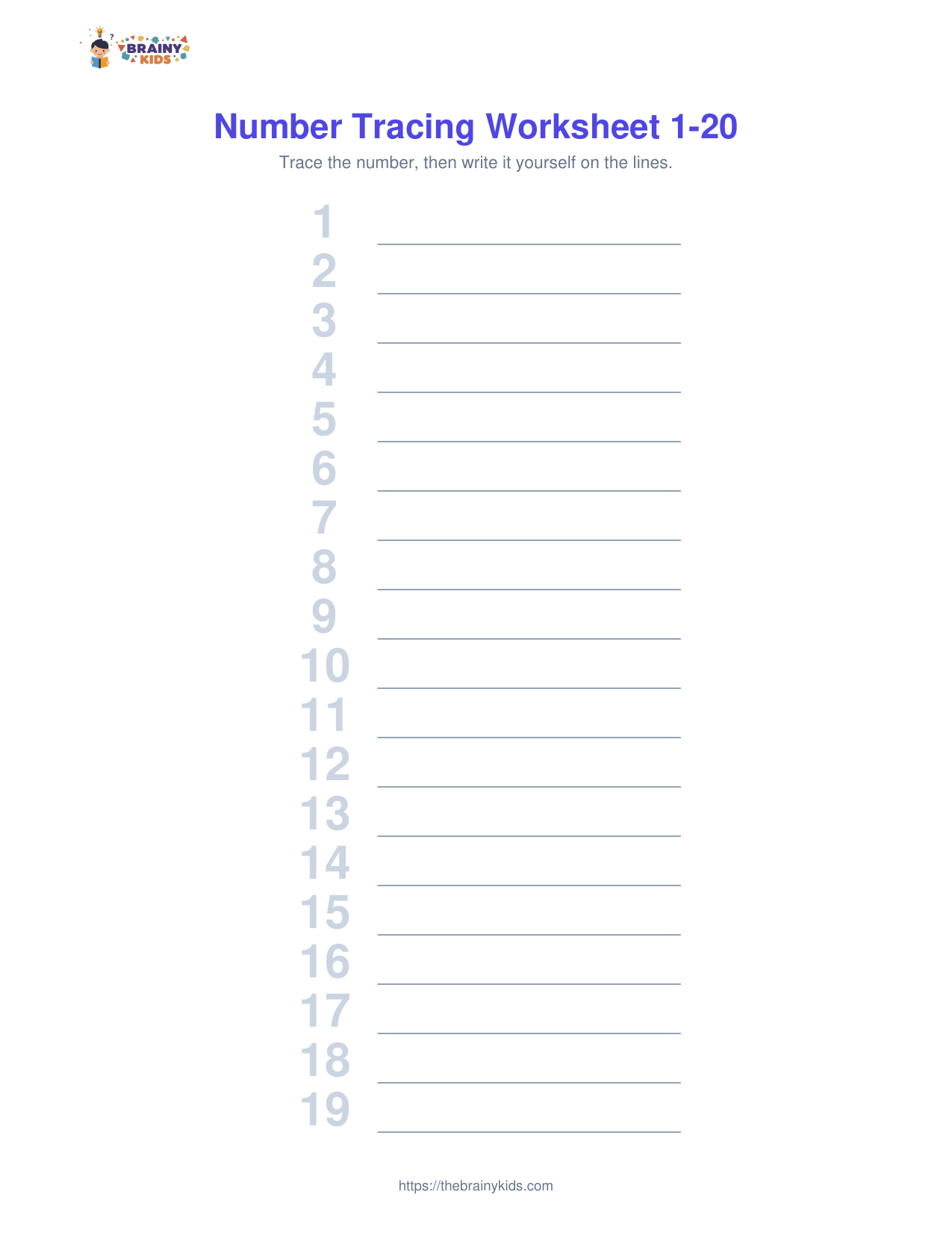 Number Tracing Worksheet 1-20