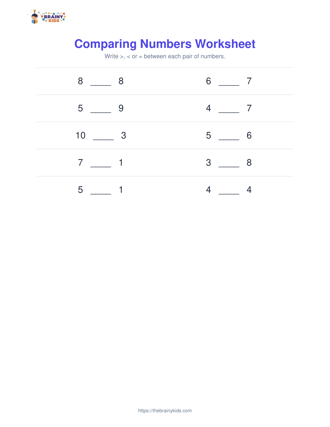 Comparing Numbers Worksheet