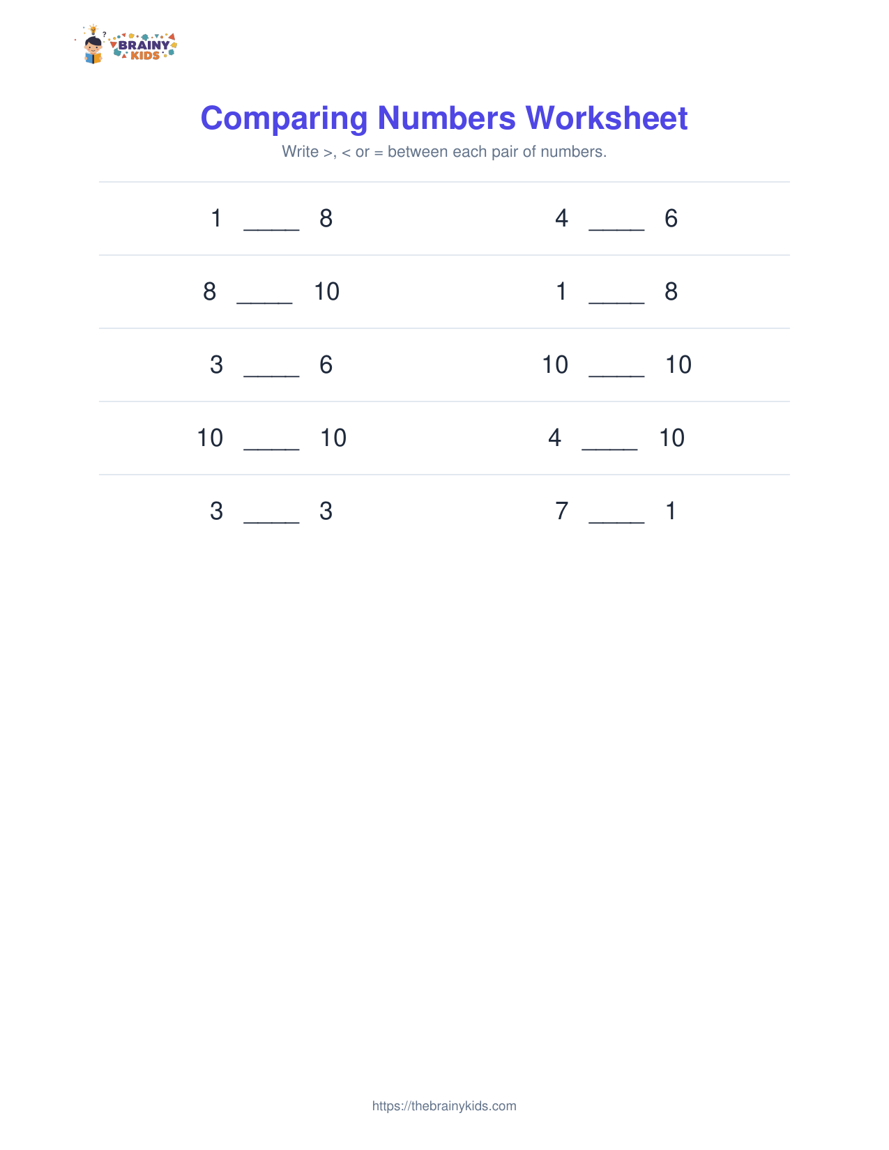 Comparing Numbers Worksheet