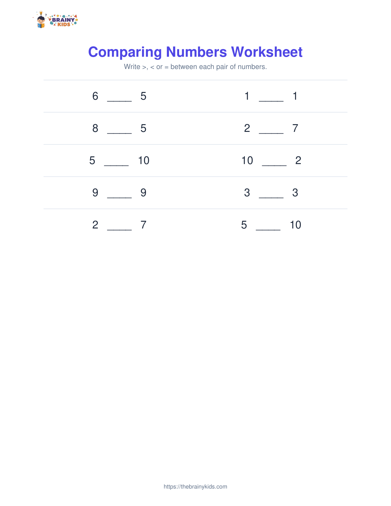 Comparing Numbers Worksheet